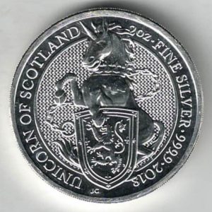 2018 Silver Two Ounce Coin Unicorn Of Scotland This coin was issued as part of the Queen's Beasts series by the Royal Mint.