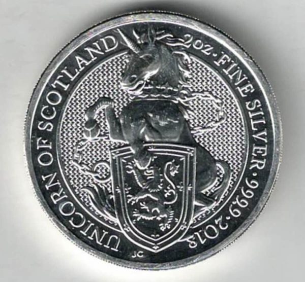 2018 Silver Two Ounce Coin Unicorn Of Scotland This coin was issued as part of the Queen's Beasts series by the Royal Mint.