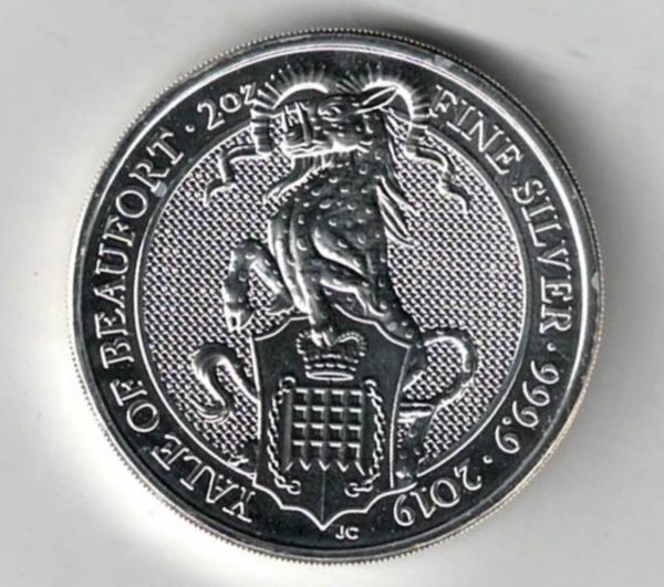 2019 Silver Two Ounce Coin Yale Of Beaufort. This coin was issued as part of the Queen's Beasts series by the Royal Mint.