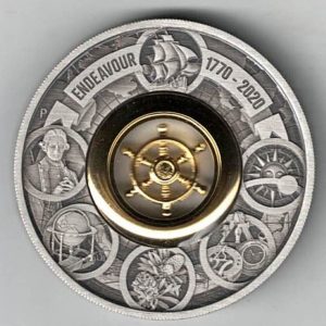 2020 Australia Antique Finish Silver Two Ounce Voyage Of Discovery Coin . This coin features the portrait of Elizabeth II Facing to the Right.