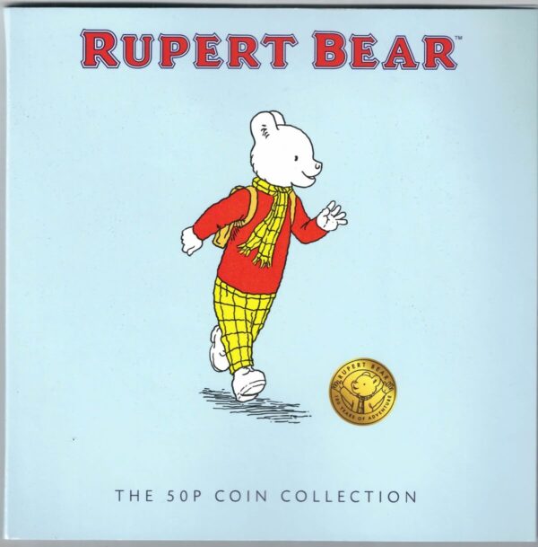 2020 Isle Of Man Rupert Bear Five Coin Fifty Pence Set The obverse features the portrait of Queen Elizabeth II facing right.