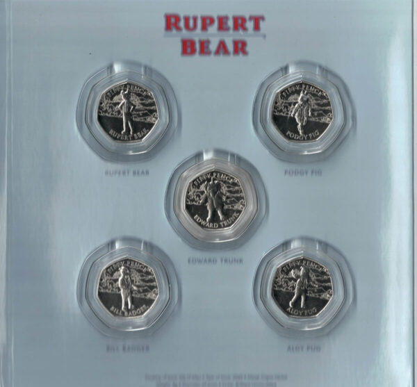 2020 Isle Of Man Rupert Bear Five Coin Fifty Pence Set - Image 2