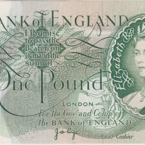 B321 Page One Pound Replacement Banknote W04M. This is the green 1970 Issue. The banknote has the Serial Number W12M 857747.