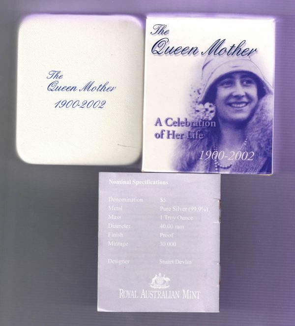 Boxed 2002 Australia Silver Proof One Ounce The Queen Mother - Image 3