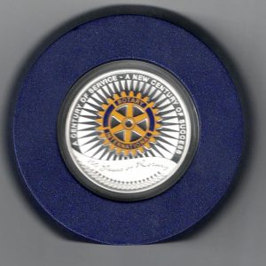 Boxed 2005 Australia Silver Proof One Ounce Rotary International. Elizabeth II is on the obverse, The coin contains one ounce of 999 fine silver.