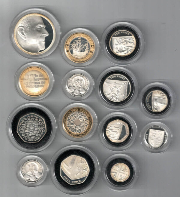 Boxed 2011 Royal Mint Fourteen Coin Silver Proof Set . This 2011 set comes with card box. All coins are in stock for despatch.