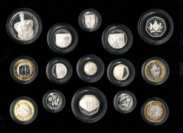 Boxed 2013 Royal Mint Fifteen Coin Silver Proof Set. This 2013 set comes with card box. All coins are in stock for despatch.