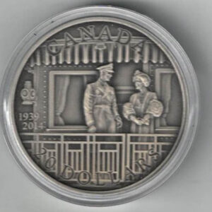 Boxed 2014 Canada Silver One Ounce First Royal Visit Anniversary. Elizabeth II is on the obverse. The coin contains one ounce of 999 fine silver.