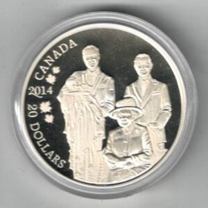 Boxed 2014 Canada Silver Proof One Ounce Royal Generations. Elizabeth II is on the obverse. The coin contains one ounce of 999 fine silver.