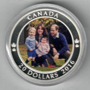 Boxed 2016 Canada Silver Proof One Ounce A Royal Tour Elizabeth II is on the obverse. The coin contains one ounce of 999 fine silver.