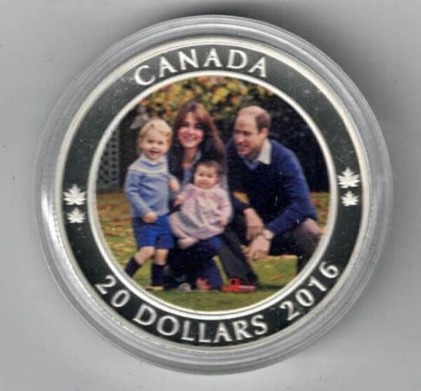 Boxed 2016 Canada Silver Proof One Ounce A Royal Tour Elizabeth II is on the obverse. The coin contains one ounce of 999 fine silver.