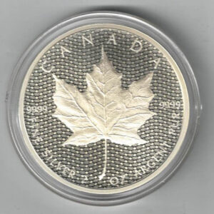 Boxed 2017 Canada Silver Two Ounce Iconic Maple Leaf Coin. This coin features the portrait of Elizabeth II Facing to the Right.