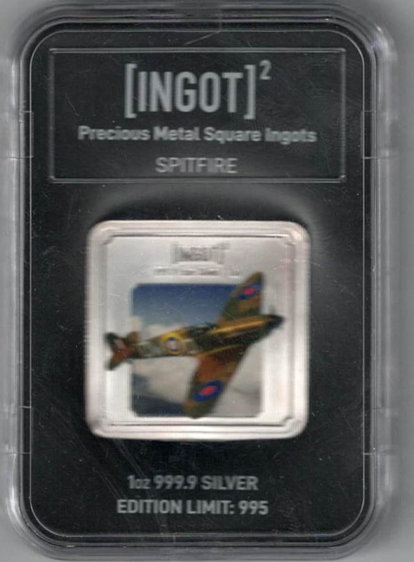 Cased Silver One Ounce Spitfire Ingot/Bar. This bar comes in a plastic case & is a limited edition of 995. All items are in stock.