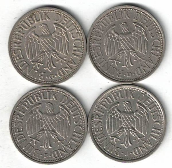 Four 1951 Germany Federal Republic Two Deutsche Mark Coins - Image 2