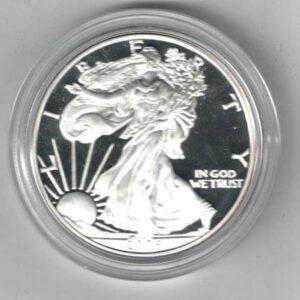 Loose 2006 W Silver USA One Ounce Eagle. The liberty is on the obverse, The eagle is on the reverse. The coin contains one ounce of 999 fine silver.