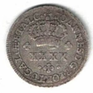 ND 1706 TO 1750 Portugal Silver Fifty Reis Coin. he obverse features LXXX with kings crown and lettering around. All coins are in stock.