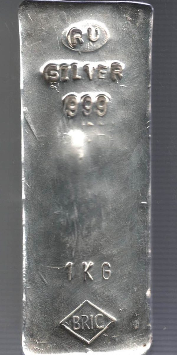 RU Bric One Kilo Fine Silver Bar. All of our silver bars have been pre-owned and in stock for dispatch for delivery. You are buying one bar.