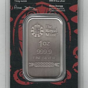 Royal Mint One Ounce Silver Antique Finish Odin Bar. All of our silver bars have been pre-owned and are in stock. This bar contains one ounce of 999 fine Silver.