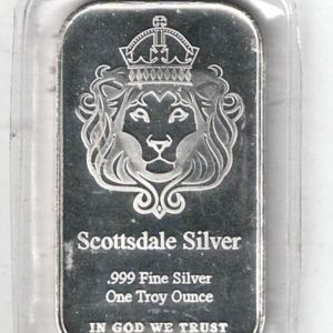 One Ounce Silver Bar Scottsdale Mint. All of our silver bars have been pre-owned and are in stock. This bar contains one ounce of 999 fine Silver.