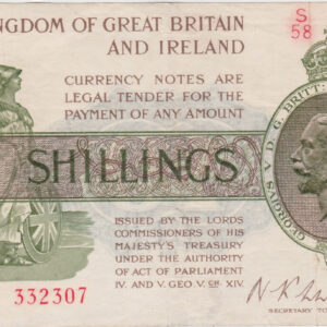 T30 Warren Fisher Last Series Ten Shillings banknote. This was issued in 1922 with George V on the obverse. Serial Number S over 58 332307.