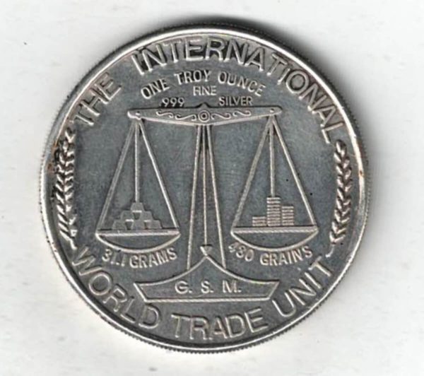The International World Trade Unit Silver One Ounce Round. All of our silver coins/rounds have been pre-owned and are in stock.