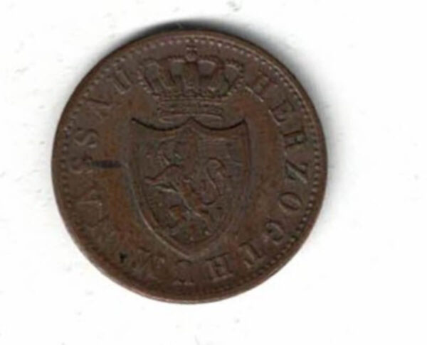 1856 Germany Nassau Copper One Kreuzer Coin - Image 2