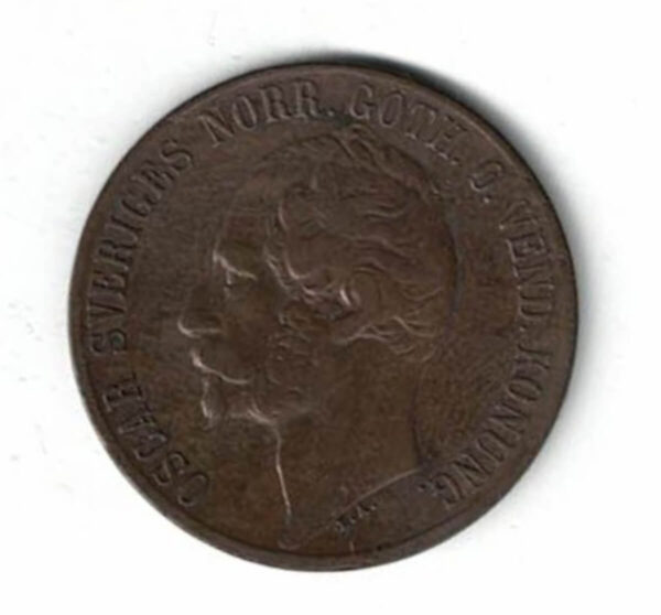1857 Sweden Bronze Five Ore Coin - Image 2