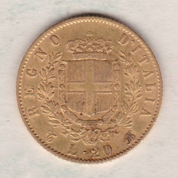 1865 Italy Gold Twenty Lire - Image 2