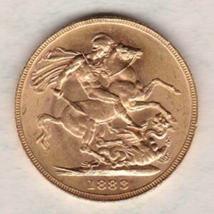 1883 M Gold Sovereign Coin featuring Queen Victoria Young Head on the Obverse and St George & the Dragon on the Reverse. Melbourne Mint.