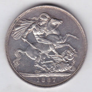 1887 Silver Crown Coin featuring Queen Victoria Jubilee head on the Obverse and the St George & dragon design on the reverse.