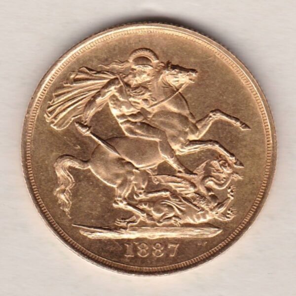 1887 Gold Two Pounds Double Sovereign Coin featuring Queen Victoria Jubilee Head on the Obverse and St George & the Dragon on the Reverse.