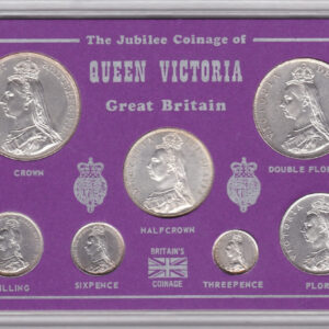 1887 Seven Coin Silver Set. This seven coin set includes the halfcrown down to threepence. The coins comes in a plastic display case.