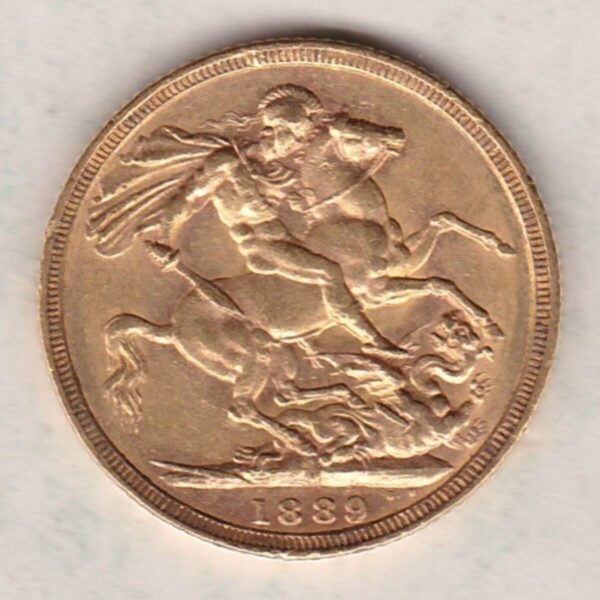 1889 M Gold Sovereign Coin featuring Queen Victoria Jubilee Head on the Obverse and St George & the Dragon on the Reverse. Melbourne Mint.