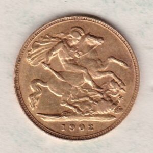 1902 Gold Half Sovereign Coin featuring King Edward VII on the Obverse and George & the Dragon on the Reverse in a plastic coin envelope.