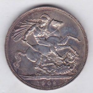 1902 Matt Proof Silver Crown Coin featuring King Edward VII on the Obverse and St George and the dragon reverse. This is a matt proof strike.