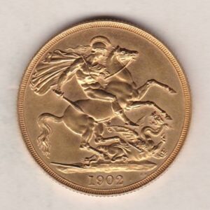 1902 Matt Proof Gold Two Pounds Double Sovereign Coin featuring King Edward VII on the Obverse and St George & the Dragon on the Reverse.