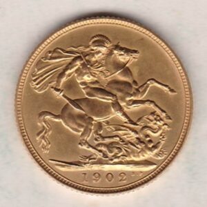 1902 Matt Proof Gold Sovereign coin. The coin features King Edward VII on the Obverse. St George and the dragon on the reverse.