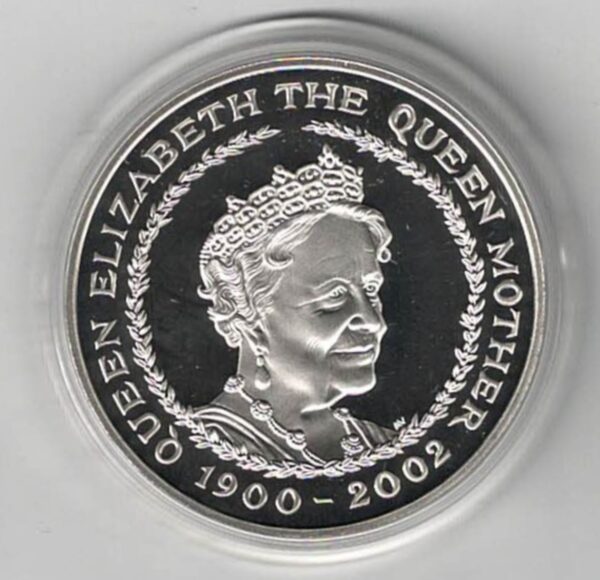 2002 Five Pounds Standard Silver Proof Queen Mother Memorial. This Standard proof coin comes boxed with certificate as issued by the royal mint.
