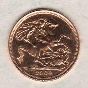 2004 Gold Half Sovereign coin featuring the fourth portrait of Queen Elizabeth II on the Obverse. St George and the dragon on the Reverse.