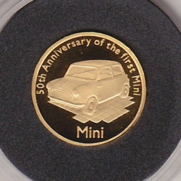 2009 Alderney Gold Proof Twenty Fifth Ounce Coin. This coin was issued to celebrate the 50th anniversary of the Mini. Boxed with certificate.