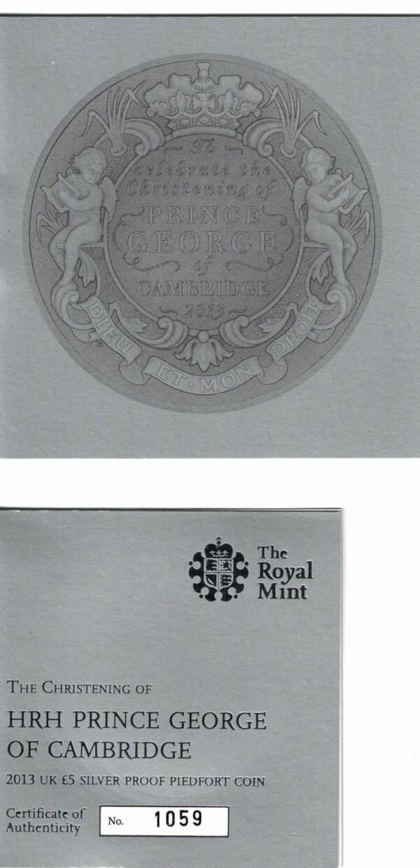 2013 Five Pounds Piedfort Silver Proof HRH Prince George's Christening - Image 3
