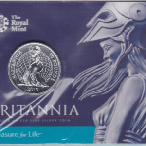 Sealed 2015 Silver Fifty Pounds Britannia Coin. This coin comes sealed in the original packet from the royal mint and has never been handled.