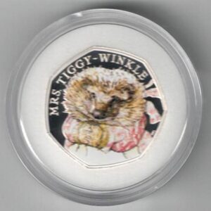 2016 Silver Proof Fifty Pence Coin Mrs Tiggy-Winkle. This coin comes in the original box with certificate as issued by the royal mint.