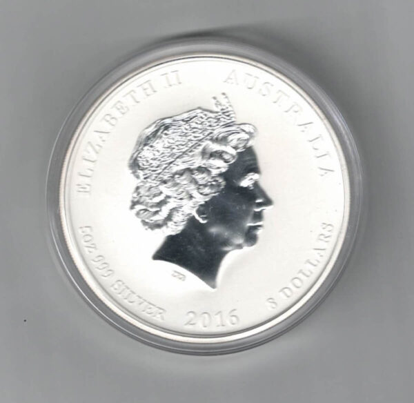 2016 Australia Lunar Year Of The Monkey Silver Five Ounce Coin - Image 2