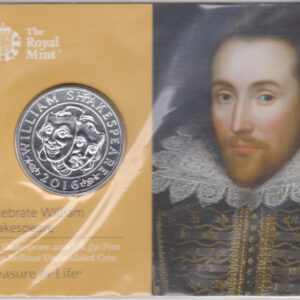 Sealed 2016 Silver Fifty Pounds Shakespeare Coin. This coin comes sealed in the original packet from the royal mint and has never been handled.
