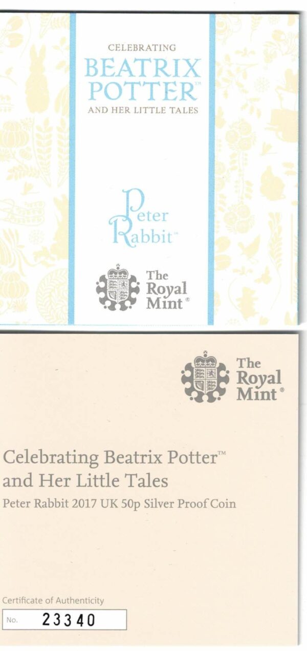 2017 Silver Proof Fifty Pence Coin Peter Rabbit - Image 3