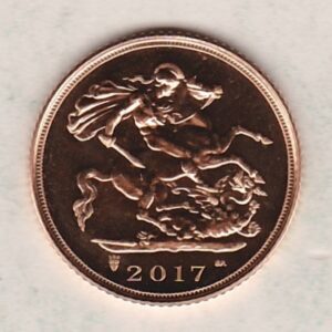 2017 Gold Half Sovereign coin featuring the fifth portrait of Queen Elizabeth II on the Obverse. St George and the dragon on the Reverse.