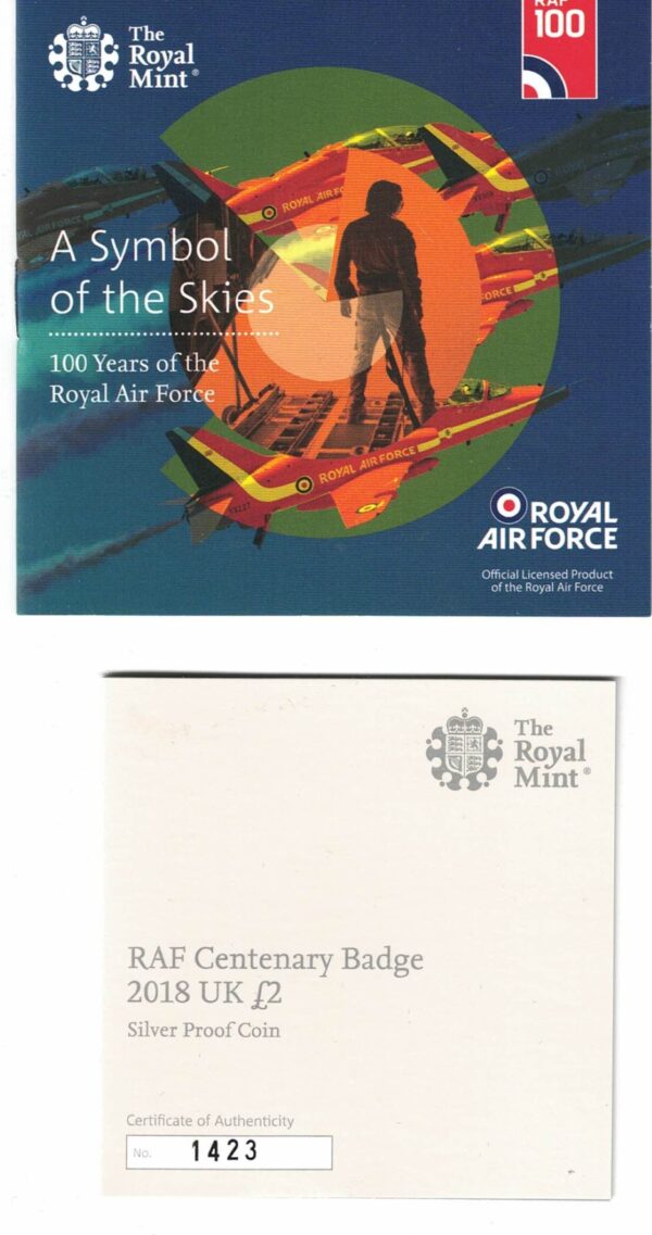 2018 Two Pounds Standard Silver Proof Raf Centenary Badge - Image 3