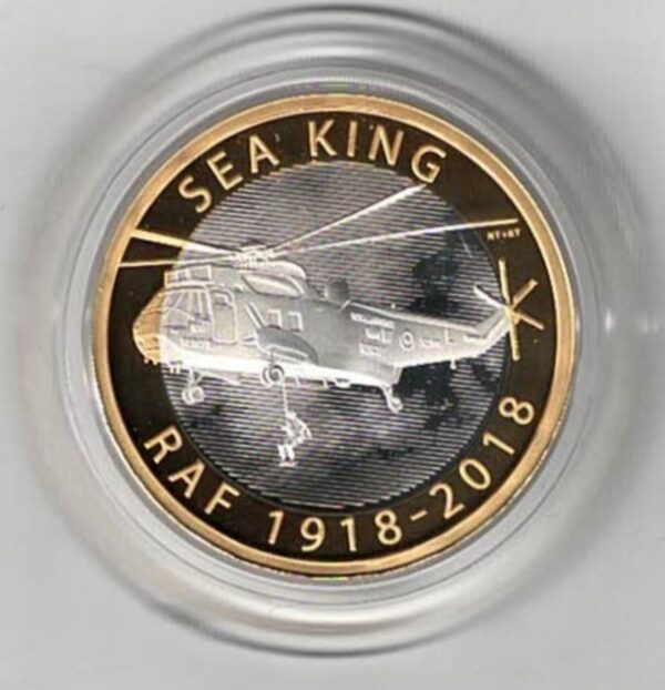 2018 Two Pounds Standard Silver Proof Raf centenary Sea King coin, was issued by the royal mint and includes the original box and certificate.