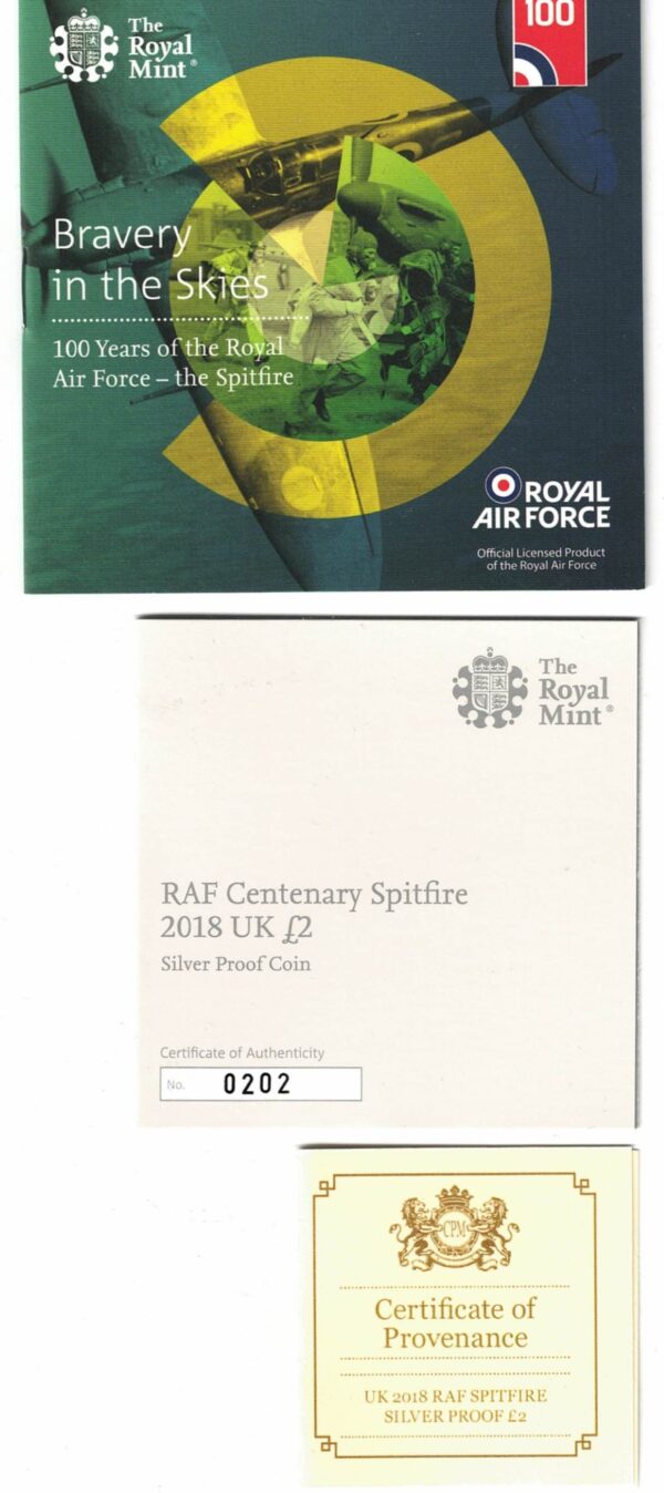 2018 Two Pounds Standard Silver Proof Raf Centenary Spitfire - Image 3